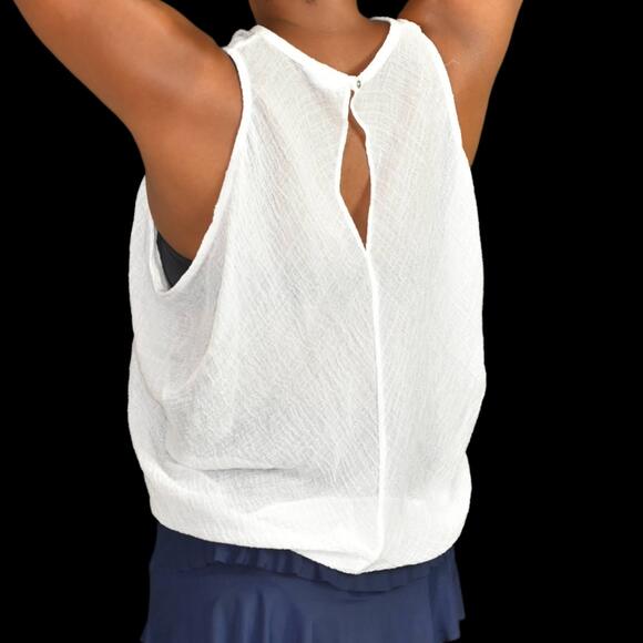 Helmut Lang Gauzy Tank Top White Blouse Sleeveless Draped Sheer Baggy Size Small - Picture 2 of 15